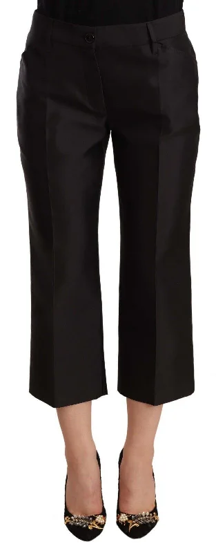 Dolce & Gabbana Chic Silk Cropped Trousers in Timeless Women's Black Trousers Solid Black Dolce & Gabbana Chic Silk Cropped Trousers in Timeless Women's Black Trousers Solid Black