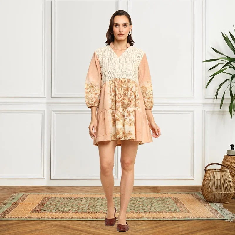 Bageeya" Ori Bloom " Handwoven Orignic Cotton Tiered Dress | Crafted with Lac and Marigold