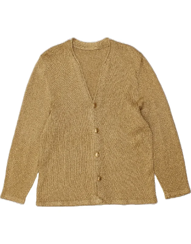 VINTAGE Womens 3/4 Sleeve Cardigan Sweater UK 14 Large Gold Tailored Straight A-Line VINTAGE Womens 3/4 Sleeve Cardigan Sweater UK 14 Large Gold Tailored Straight A-Line