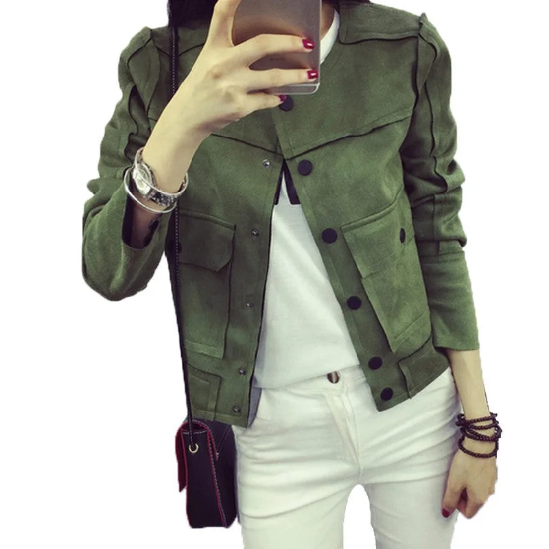 Retro Military Green Jacket Fashion Casual Suede Outerwear Coats Women Jaqueta Feminina V-Neck Jacket Boat Neck Jacket Square Neck Jacket Retro Military Green Jacket Fashion Casual Suede Outerwear Coats Women Jaqueta Feminina V-Neck Jacket Boat Neck Jacket Square Neck Jacket