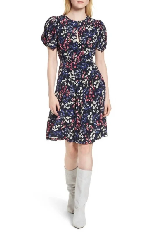 Silk Floral A Line Flounce Dress In Multicolor