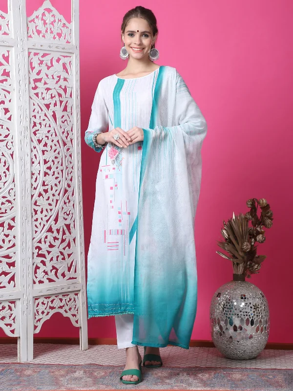 Jyoti Fashion Women's Multicolor Cotton Geometric Digital Print with Jari & Crystal Kurta with Trouser & Dupatta Trousers Bootcut Casual Jyoti Fashion Women's Multicolor Cotton Geometric Digital Print with Jari & Crystal Kurta with Trouser & Dupatta Trousers Bootcut Casual
