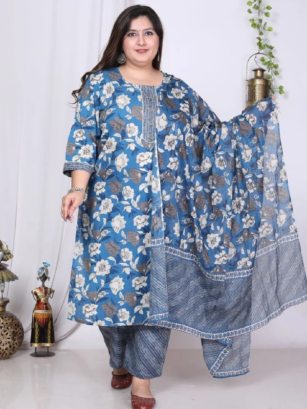 Swasti Floral Printed Regular Sequinned Pure Cotton Kurta with Trousers & Dupatta Trousers practical durable