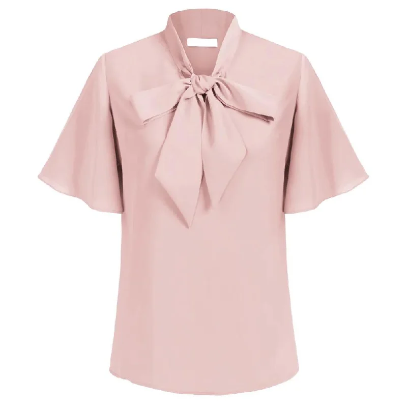 Bow-Knot Decorated Pullover Shirt Short Flounce Sleeve Women'S Blouses Casual Loose Fit Top S4468726 Peter Pan Collar Bow-Knot Decorated Pullover Shirt Short Flounce Sleeve Women'S Blouses Casual Loose Fit Top S4468726 Peter Pan Collar