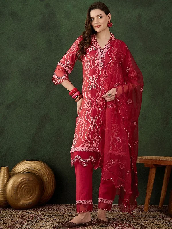 Sangria Printed Kurta & Trouser With Dupatta Trousers luxurious high-end