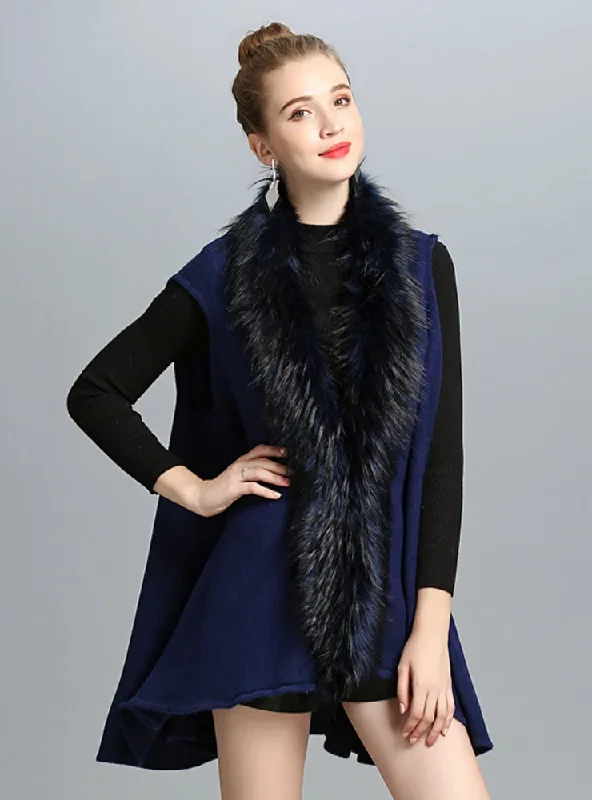 WOMEN'S IMITATE FOX FUR COLLAR KNITTED CARDIGAN VESTS Fleece Fabric Down Fabric Feather Fabric