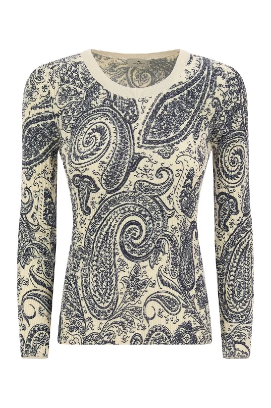 Crew-neck sweater with Paisley pattern Fitted Loose Oversized