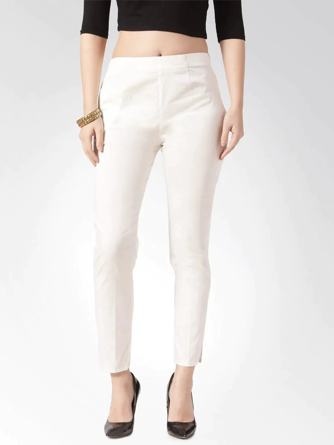 Women Off-White Smart Slim Fit Solid Regular Trousers - Rasiya Trousers Plaid Checkered Women Off-White Smart Slim Fit Solid Regular Trousers - Rasiya Trousers Plaid Checkered