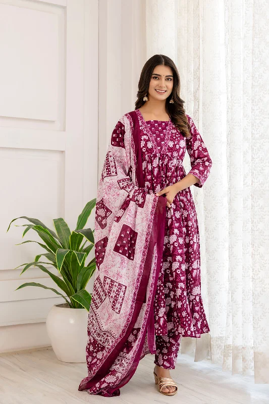 Women Purple Ethnic Printed Anarkali Kurta And Trouser With Dupatta - Rasiya Skinny Trousers Denim Stretchy Women Purple Ethnic Printed Anarkali Kurta And Trouser With Dupatta - Rasiya Skinny Trousers Denim Stretchy
