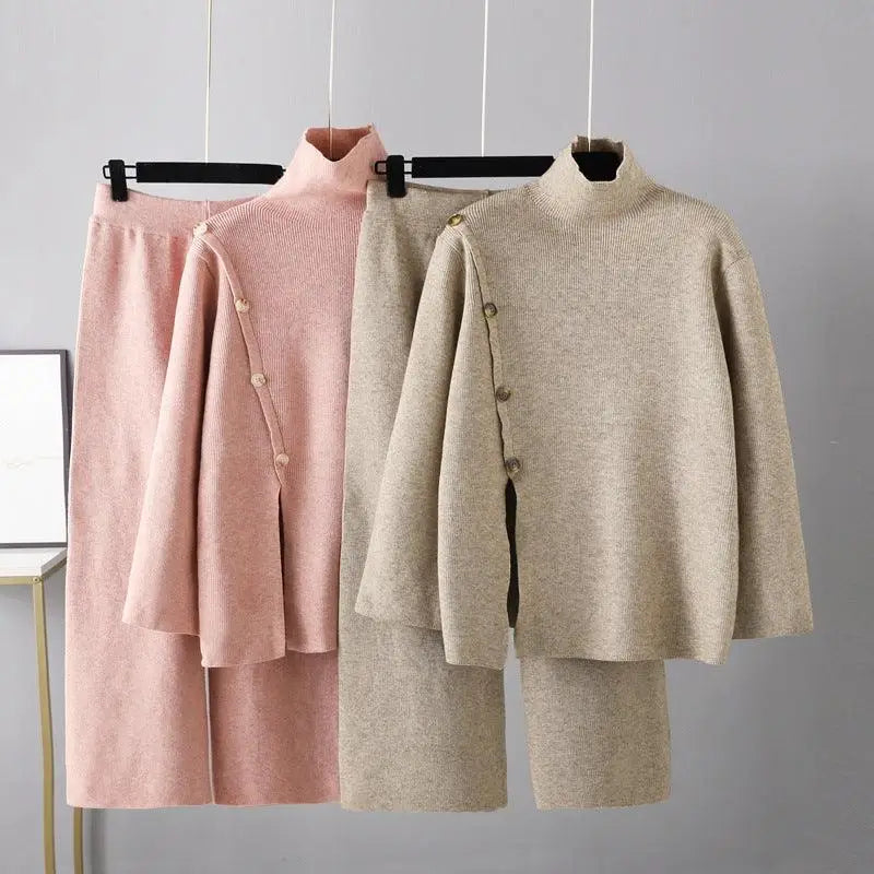 Small design stand collar split knit high neck sweater for women Fitted Slim Tailored