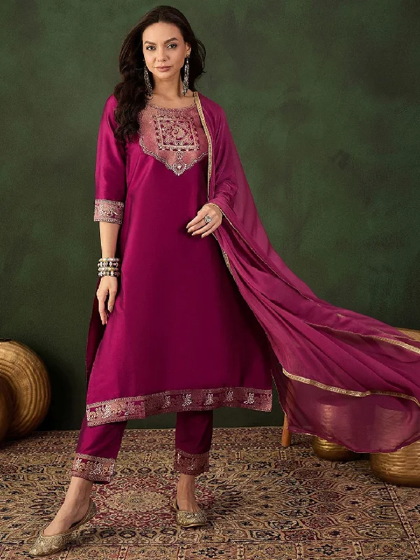 Sangria Woven Design Kurta & Trouser With Dupatta Trousers Silk Elegant