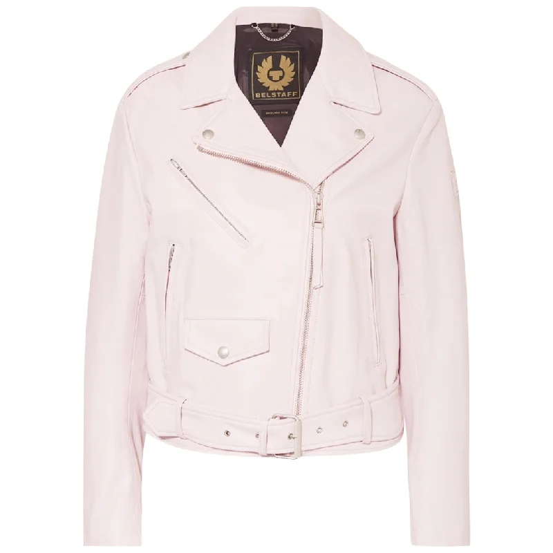 Belstaff Renegade Chalk Pink Leather Jacket Hooded Jacket Caped Jacket Shawl Collar Jacket