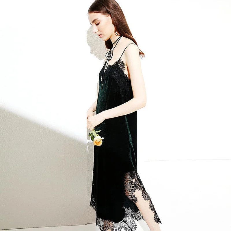 CHANGLA Strap Velvet Lace Dress Women Autumn Winter Dresses Elegant Black Evening Party Long Dresses Womans vestidos