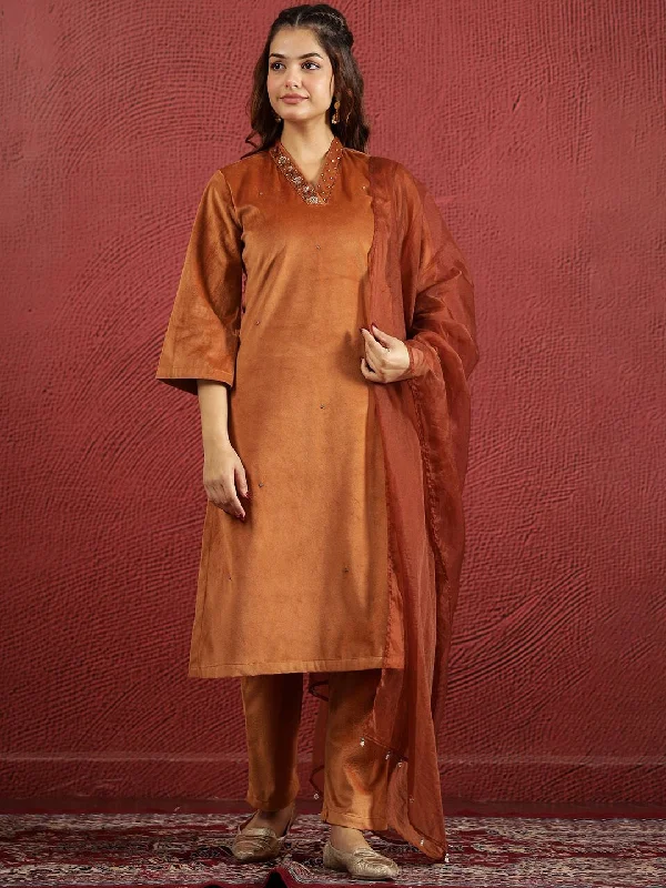 Sangria V-Neck Kurta & Trouser With Dupatta Trousers Handmade Artisanal