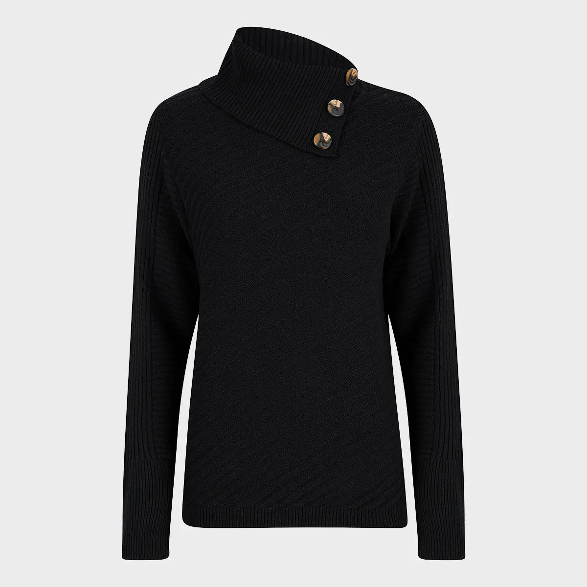 Ladies Textured Button Neck Jumper Wool Fabric Cashmere Fabric Tweed Fabric