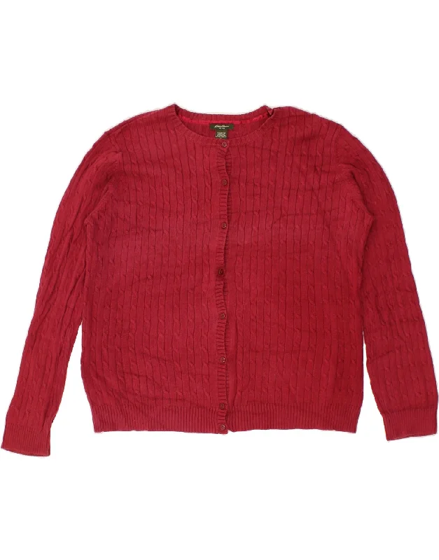 EDDIE BAUER Womens Cardigan Sweater UK 18 XL Burgundy Cotton Zippered Front Buttoned Front Snap Front EDDIE BAUER Womens Cardigan Sweater UK 18 XL Burgundy Cotton Zippered Front Buttoned Front Snap Front