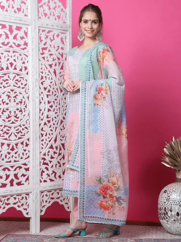 Jyoti Fashion Women's Multicolor Cotton Geometric Digital Print with Jari & Crystal Kurta with Trouser & Dupatta Trousers Denim Distressed Jyoti Fashion Women's Multicolor Cotton Geometric Digital Print with Jari & Crystal Kurta with Trouser & Dupatta Trousers Denim Distressed