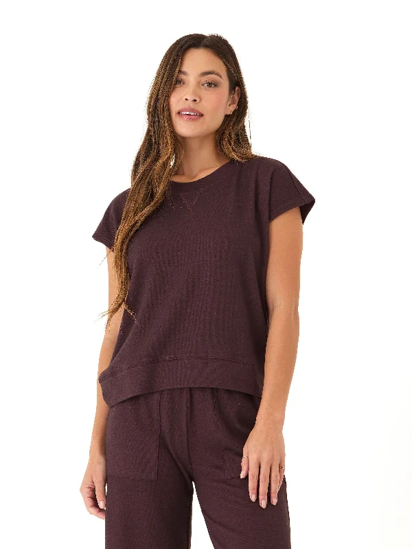 Misha Dream Fleece Short Sleeve Pullover Sabrina Neck Pullover