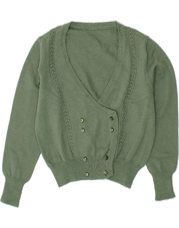 VINTAGE Womens Cardigan Sweater UK 16 Large Green Fitted Slim Tailored