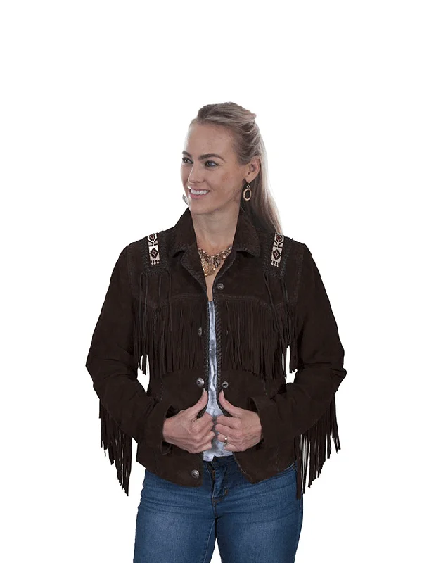 Scully L758-67 Womens Hand Laced And Bead Trim Jacket Expresso Nylon Jacket Polyester Jacket Spandex Jacket