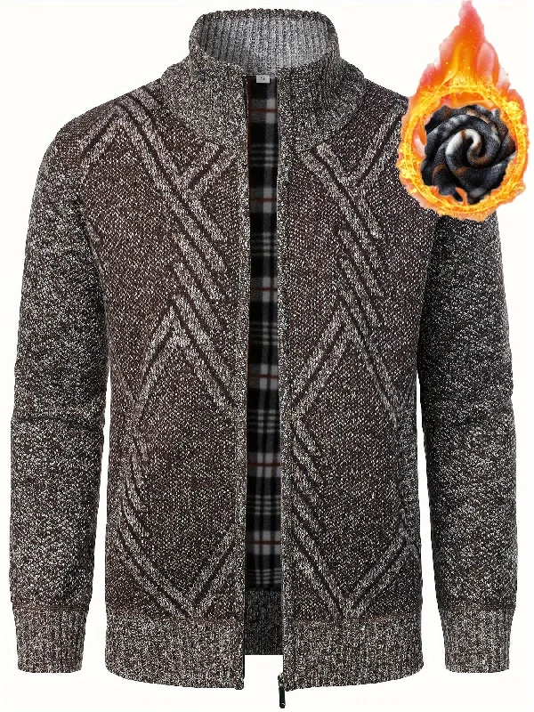 Men's Full Zip Up Casual Cardigan, Thermal Regular Fit Knit Sweater Wool Fabric Cashmere Fabric Tweed Fabric