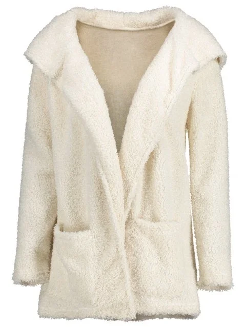 Fashion Open Front Hooded Cardigan Faux Fur Fabric Real Fur Fabric Shearling Fabric