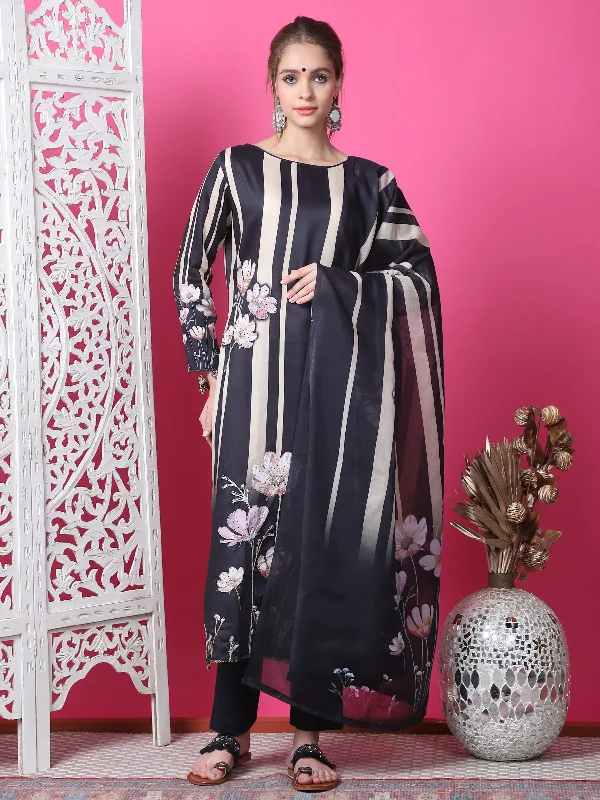 Jyoti Fashion Women's Black Cotton Geometric Digital Print with Jari & Crystal Kurta with Trouser & Dupatta Trousers Trousers Formal Jyoti Fashion Women's Black Cotton Geometric Digital Print with Jari & Crystal Kurta with Trouser & Dupatta Trousers Trousers Formal