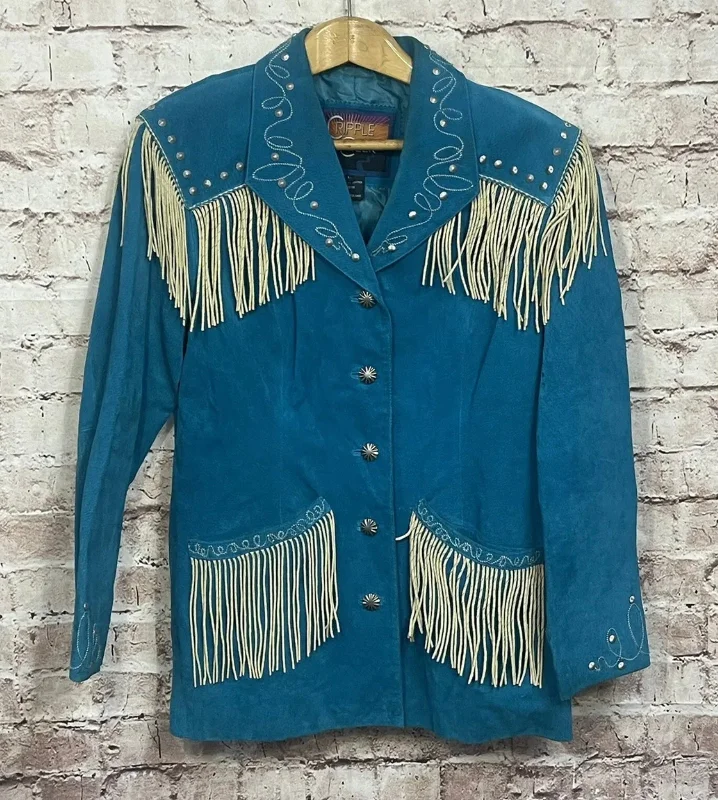 Rare Vintage Blue Suede Fringe Cowgirl Jacket L Fleece Fabric Down Fabric Feather Fabric Rare Vintage Blue Suede Fringe Cowgirl Jacket L Fleece Fabric Down Fabric Feather Fabric