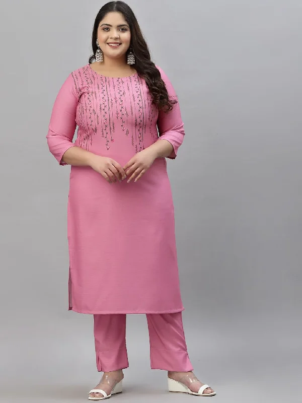 Sztori Plus Size Floral Printed Straight Kurta with Trousers Trousers Bridal Satin