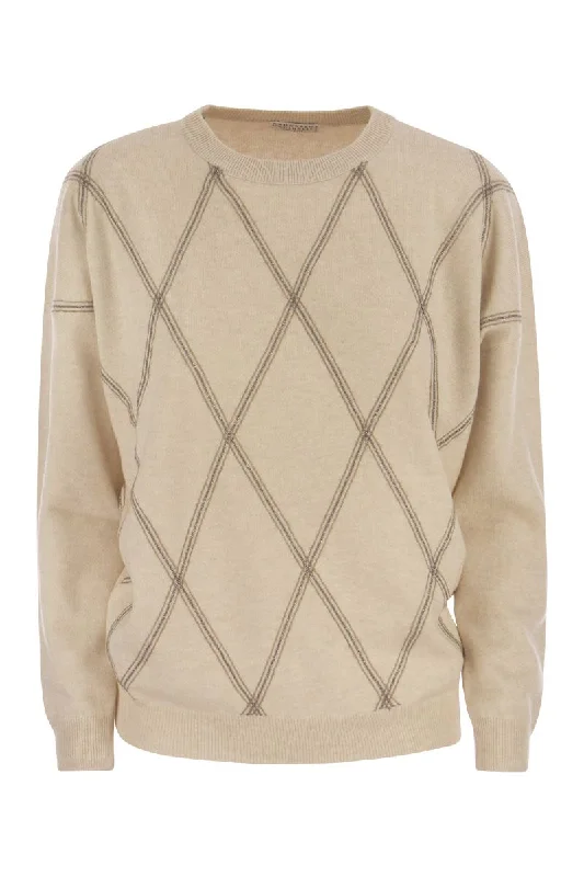 Crew-neck sweater in virgin wool, cashmere and silk Turtle Neck Boat Neck Asymmetrical Neck