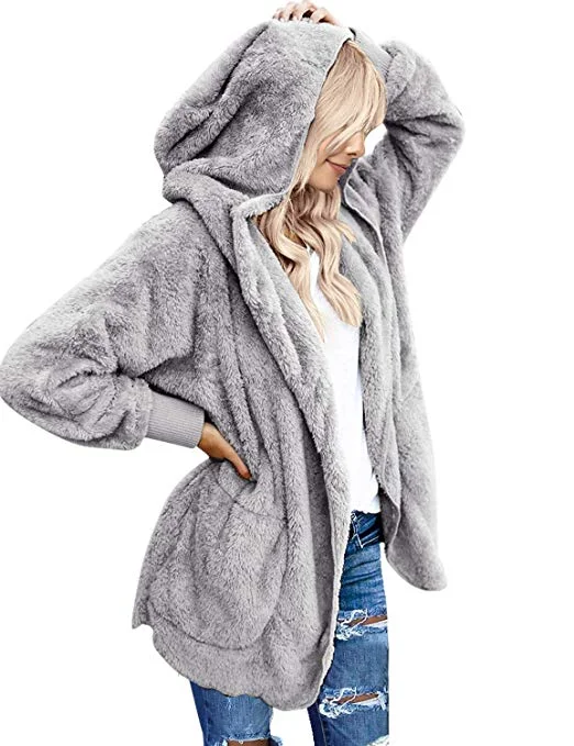 Women's Oversized Open Front Hooded Draped Pockets Cardigan Coat Hooded Caped Shawl Collar