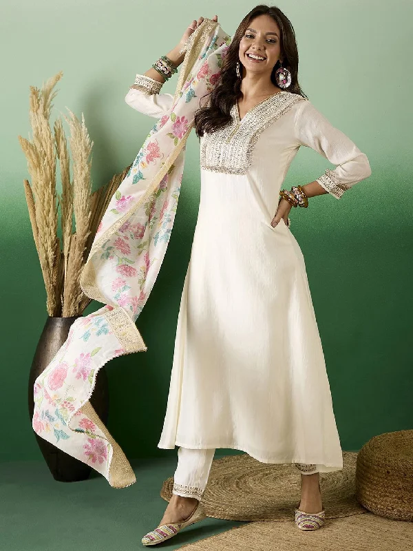 Sangria Embroidered A-Line Kurta With Trousers & Dupatta Trousers versatile all-occasion