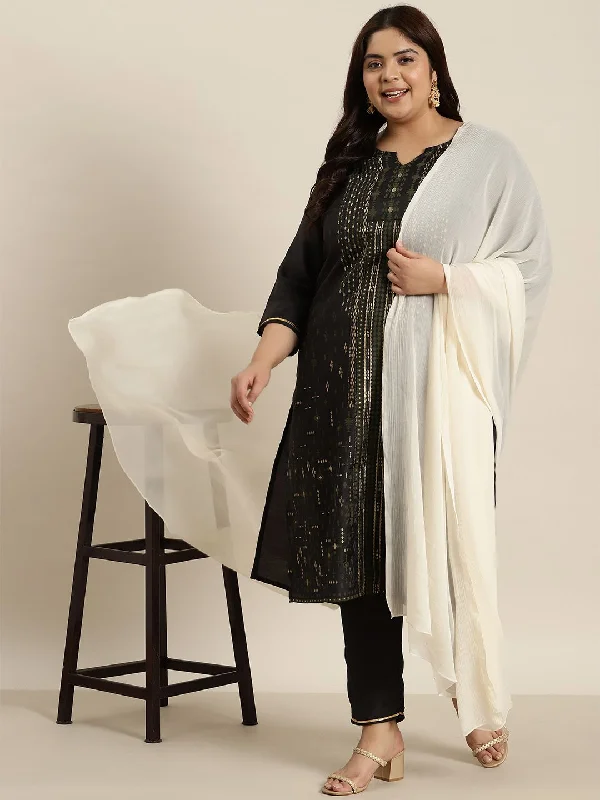 Sztori Plus Size Ethnic Motifs Printed Kurta with Trousers & Dupatta Trousers Wedding White