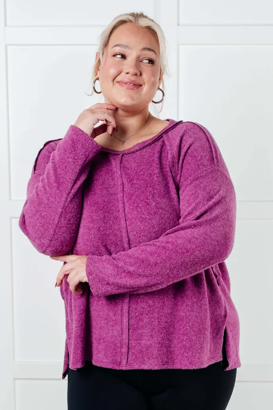 Hazel Blues® | Simple Silhouette Brushed Hacci Sweater in Light Plum Thin Thick Dense Hazel Blues® | Simple Silhouette Brushed Hacci Sweater in Light Plum Thin Thick Dense