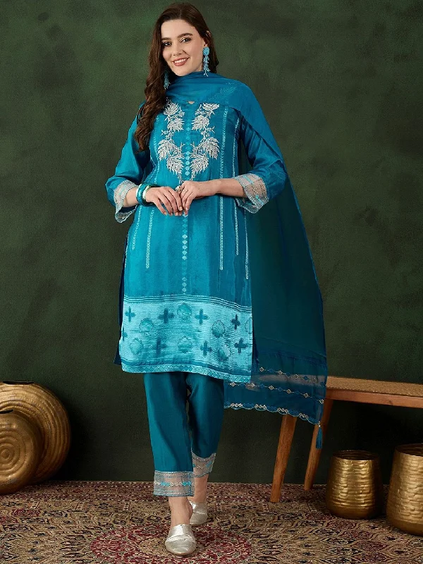 Sangria Embroidered Kurta & Trouser With Dupatta Trousers fashionable trendy