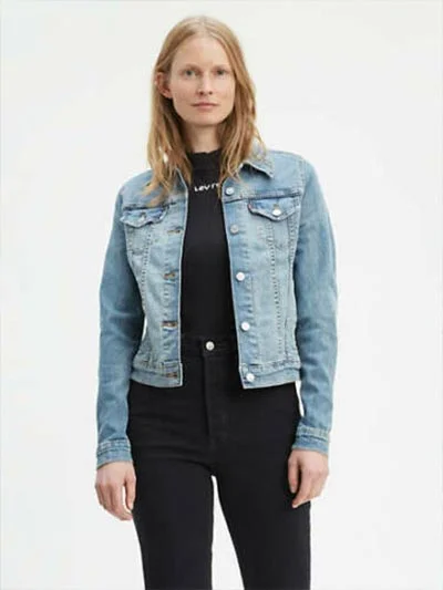 Levi's 299450012 Womens Original Trucker Denim Jacket Jeanie Wool Fabric Cashmere Fabric Tweed Fabric