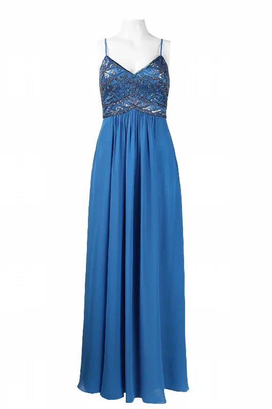 Beaded Empire Dress In Marine