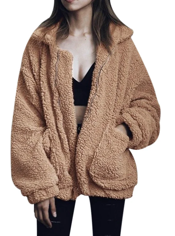 Fluffy Shaggy Faux Fur Warm Winter Coat Cardigan Slim Fit Regular Fit Oversized