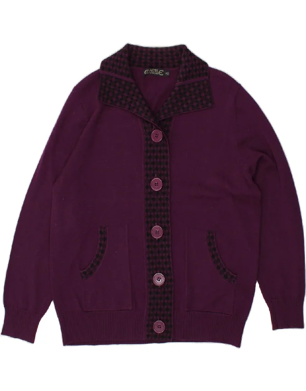 CASTLE OF IRELAND Womens Cardigan Sweater UK 16 Large Purple Zippered Front Buttoned Front Snap Front