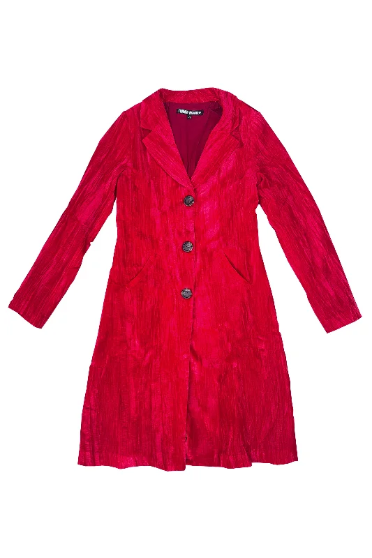 Mazzy Red Longline Jacket Faux Fur Fabric Real Fur Fabric Shearling Fabric