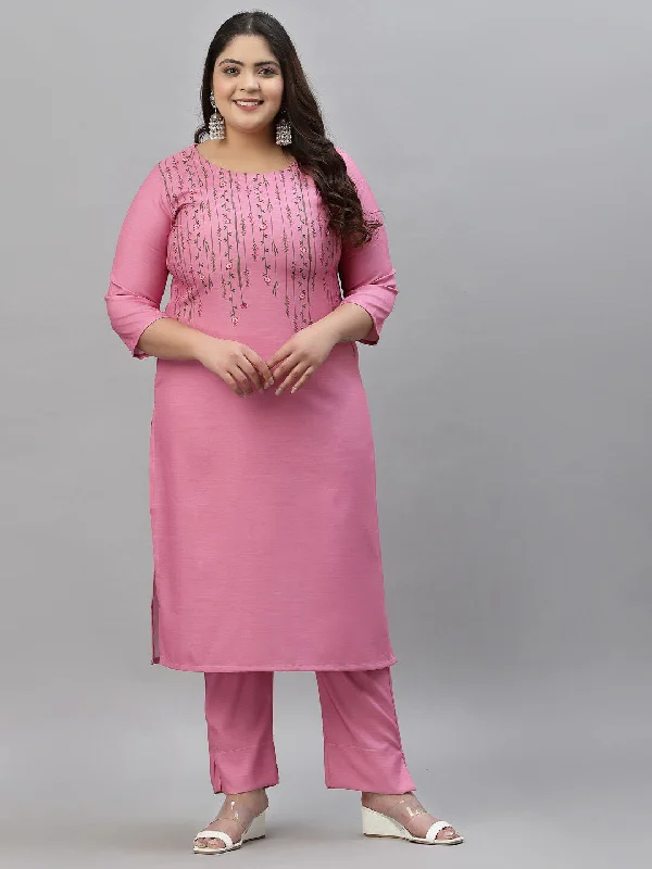 Sztori Plus Size Floral Printed Kurta With Trousers Trousers Chinos Classic