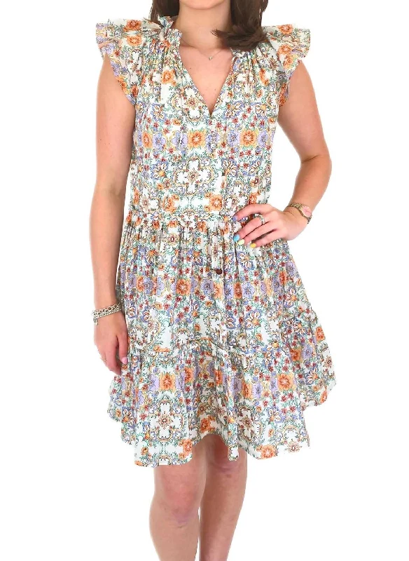 Aimee Dress In Geo Peach