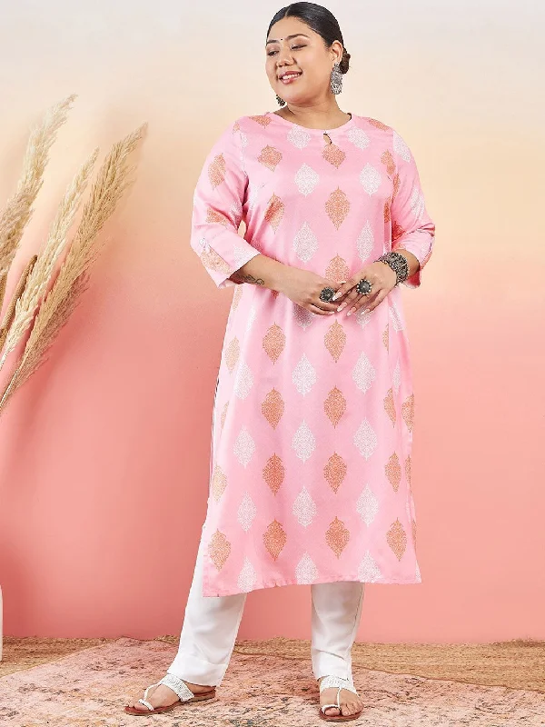 Sztori Ethnic Motifs Printed Keyhole Neck Straight Kurta With Trouser Trousers Plaid Checkered