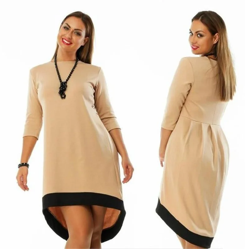 Fashion plus size women clothing 6xl winter dress O-neck solid Dress casual women loose dress big sizes