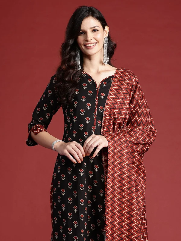 Indo Era Ethnic Motifs Printed Pure Cotton Kurta With Trousers & Dupatta Trousers Canvas Durable