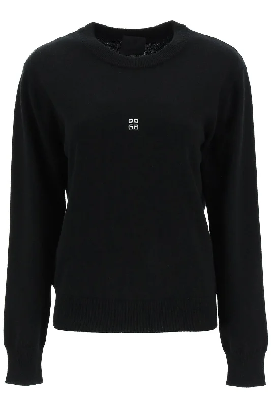 4g Wool And Cashmere Sweater With Back Logo  - Black Turtle Neck Boat Neck Asymmetrical Neck