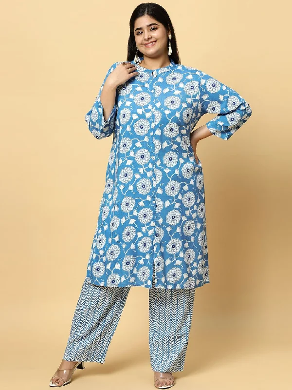 Sztori Plus Size Ethnic Motifs Printed Pure Cotton Kurta & Trouser Trousers Designer Luxury