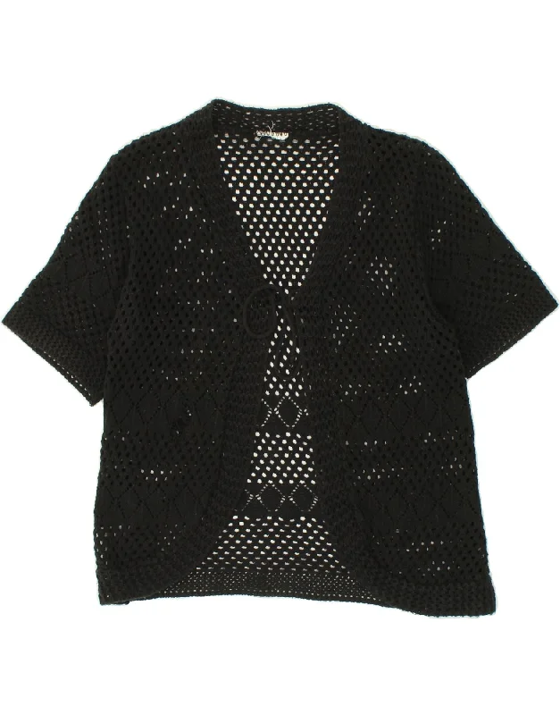 VINTAGE Womens Crochet Cardigan Top UK 16 Large Black Knit Fabric Woven Fabric Fleece Fabric VINTAGE Womens Crochet Cardigan Top UK 16 Large Black Knit Fabric Woven Fabric Fleece Fabric