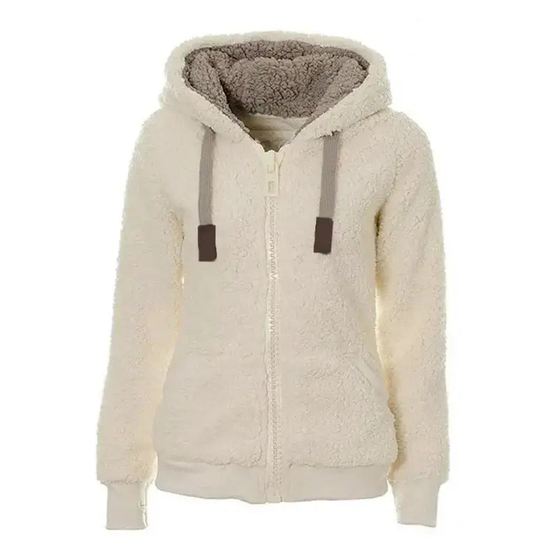 Women fleece sweater fluffy thick hooded warm zipper cardigan Spandex Blend Rayon Blend Denim Blend