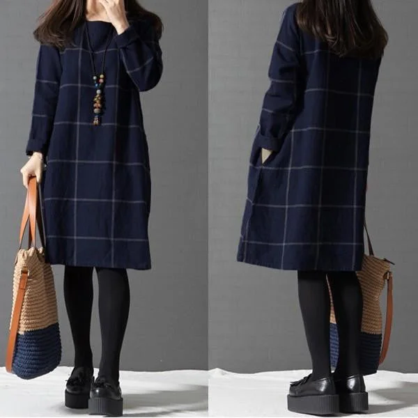 ZANZEA Large Size Autumn Winter Vestidos Women O neck Long Sleeve Plaid Checked Dress Female Casual Pockets Loose Dresses ZANZEA Large Size Autumn Winter Vestidos Women O neck Long Sleeve Plaid Checked Dress Female Casual Pockets Loose Dresses